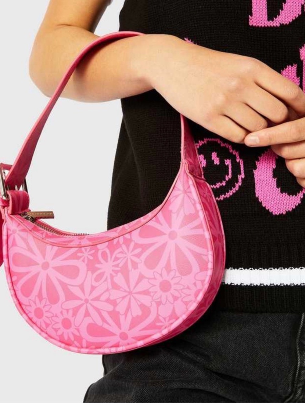 Skinnydip London Keeley Floral Mini Bag Pink Retro Crescent Shoulder Purse